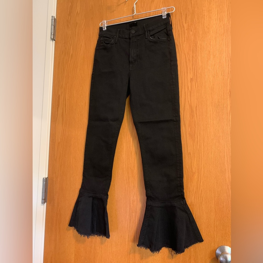 MOTHER black jeans kick out crop size 26 small excellent raw edge denim